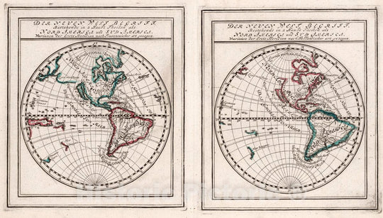 Historic Map : 1704 World - Der neuen Welt Begriffen, Bestehende in 2 hault theilen als Nord America und Sud America, Warinnen der Erste meridian nach - Vintage Wall Art