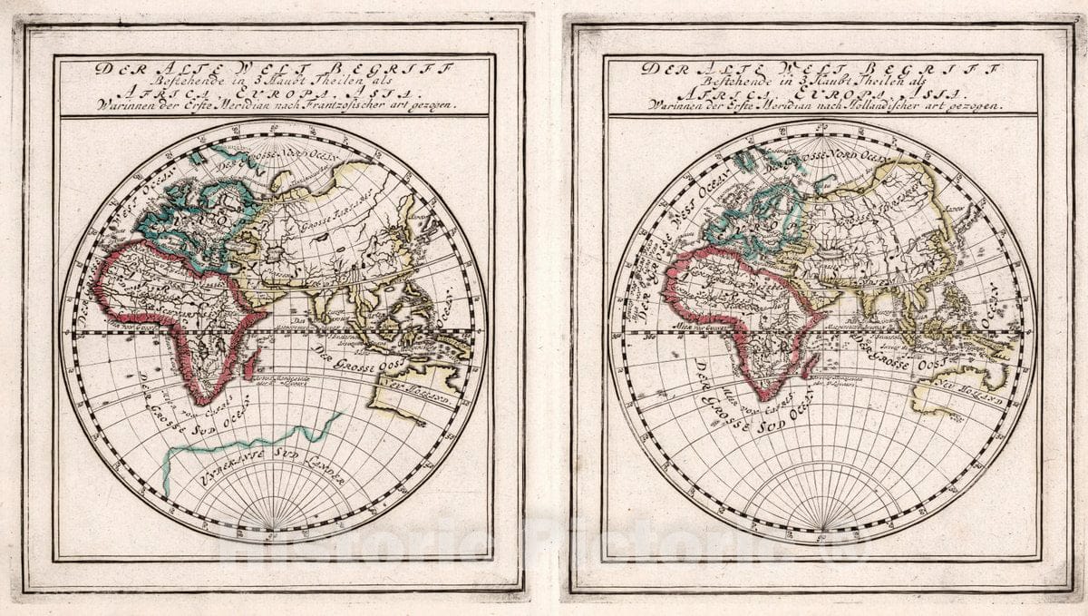 Historic Wall Map : 1704 Der alte Welt Begriffen, Bestehende in 3 hault theilen ALS Africa, Europa, Asia. - Vintage Wall Art