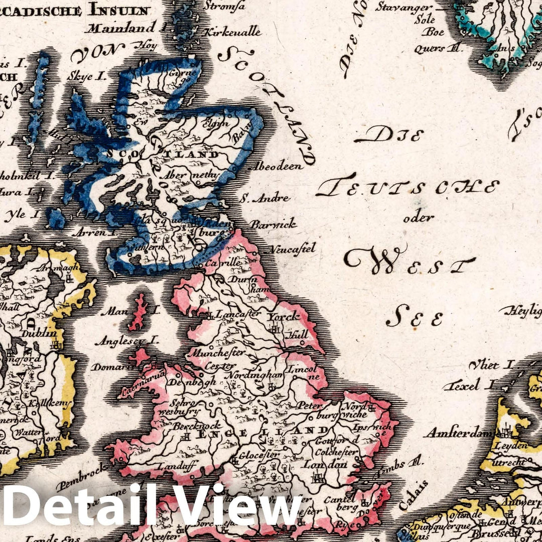 Historic Wall Map : England, Great Britain, Europe Gross-Britannien Bestehende in Drey Konigreiche Ireland, Scotland. 1771 , Vintage Wall Art