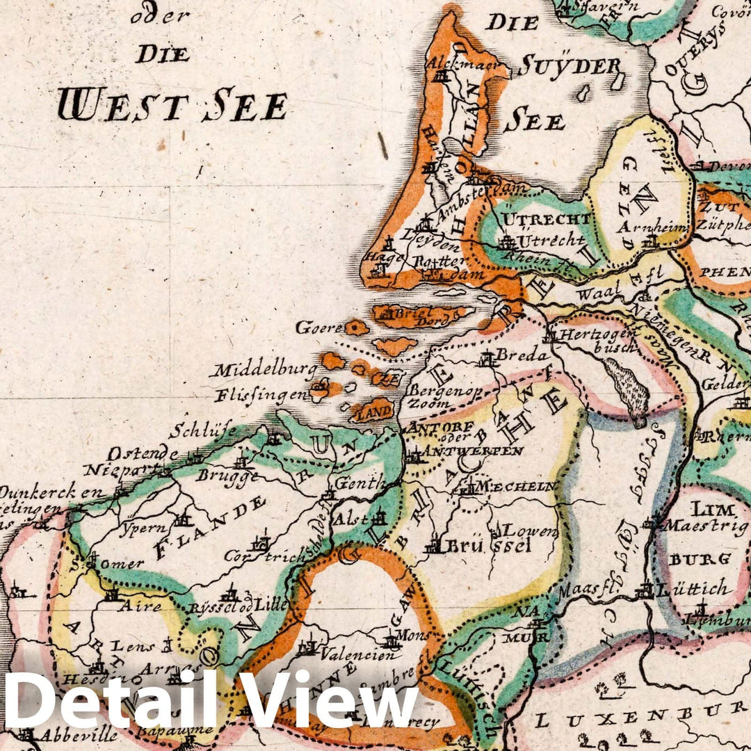 Historic Map : Netherlands, , Europe Die Niederland Nach denen XVII Provincien Eingetheilet, 1716 Atlas , Vintage Wall Art