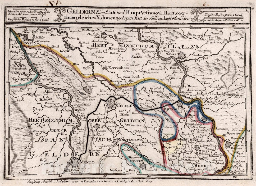 Historic Map : Germany, , Europe Geldern Eine Statt und Haupt Vestung im Hertzog, 1716 Atlas , Vintage Wall Art