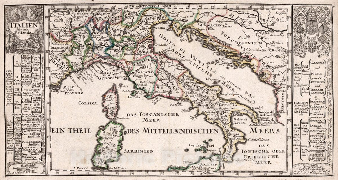 Historic Map : Italy, , Europe 1716 Italien Fur die Reisende. Augspurg. Gabriel Bodenehr fecit et Exc. Cum Grat. et Privil. S.C. Majestatis. , Vintage Wall Art