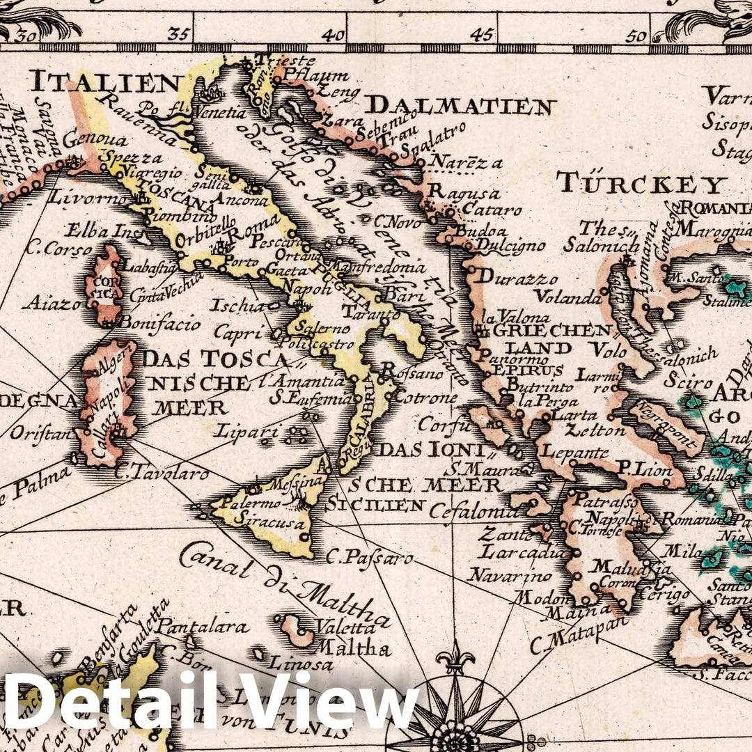 Historic Map : Mediterranean Sea, Europe Das Mittellaendische Meer Zu Bequaemen Gebrauch In einer General-Carten vorgestellet. 1716 , Vintage Wall Art