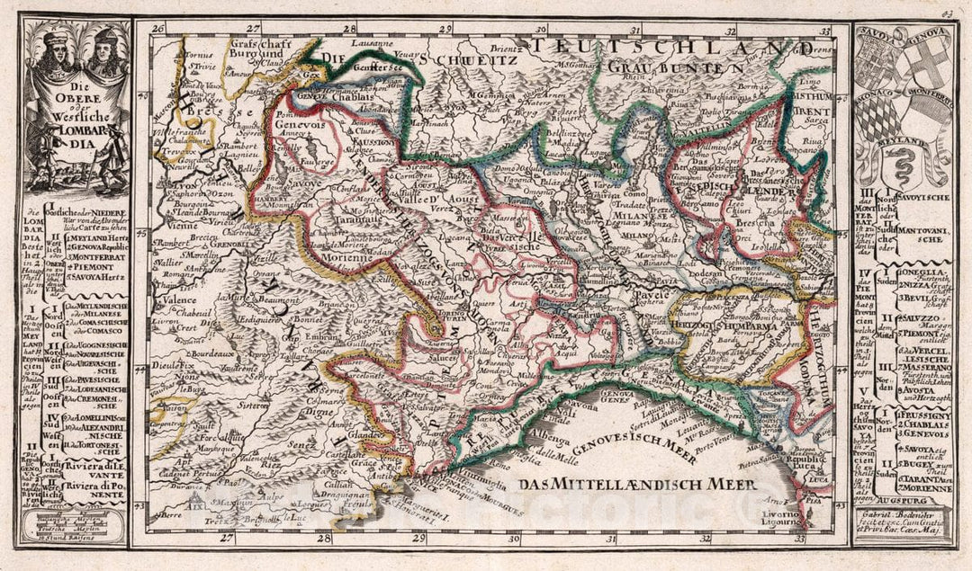 Historic Map : Italy, Lombardy (Italy), Europe 1716 Die Obere Oder Westliche Lombardia , Vintage Wall Art