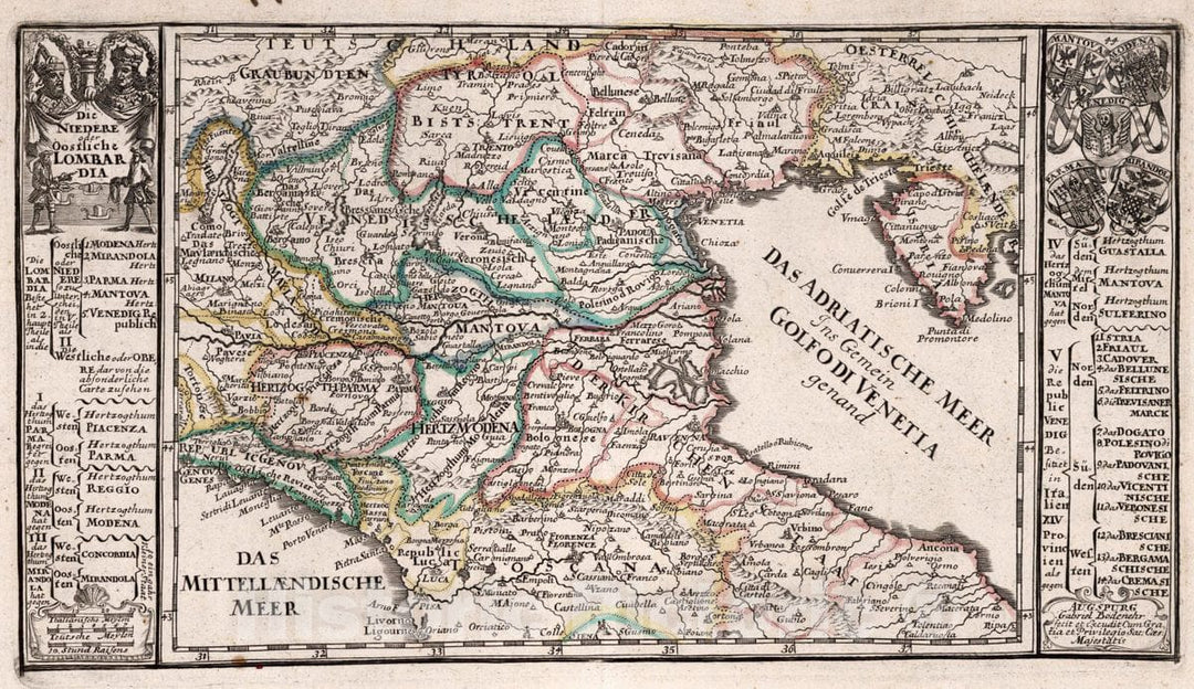 Historic Map : Italy, Lombardy (Italy), Europe 1716 Die Niedere Oder Oostliche Lombardia , Vintage Wall Art