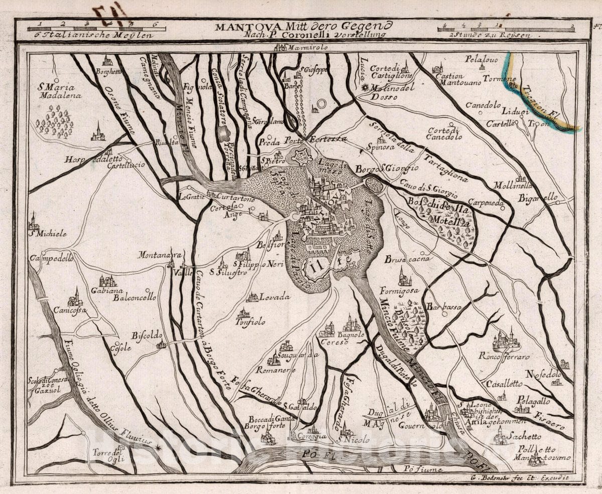 Historic Map : Italy, , Europe Mantova Mitt dero Gegend. Et Excudit.Curieux oder Neuer und Compendieuser 1716 , Vintage Wall Art