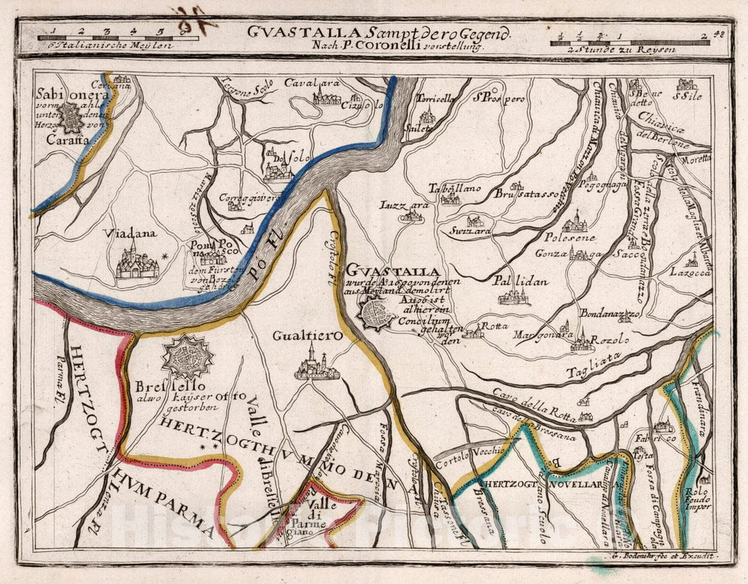 Historic Map : Italy, , Europe Guastalla Sampt dero Gegend :, 1716 , Vintage Wall Art