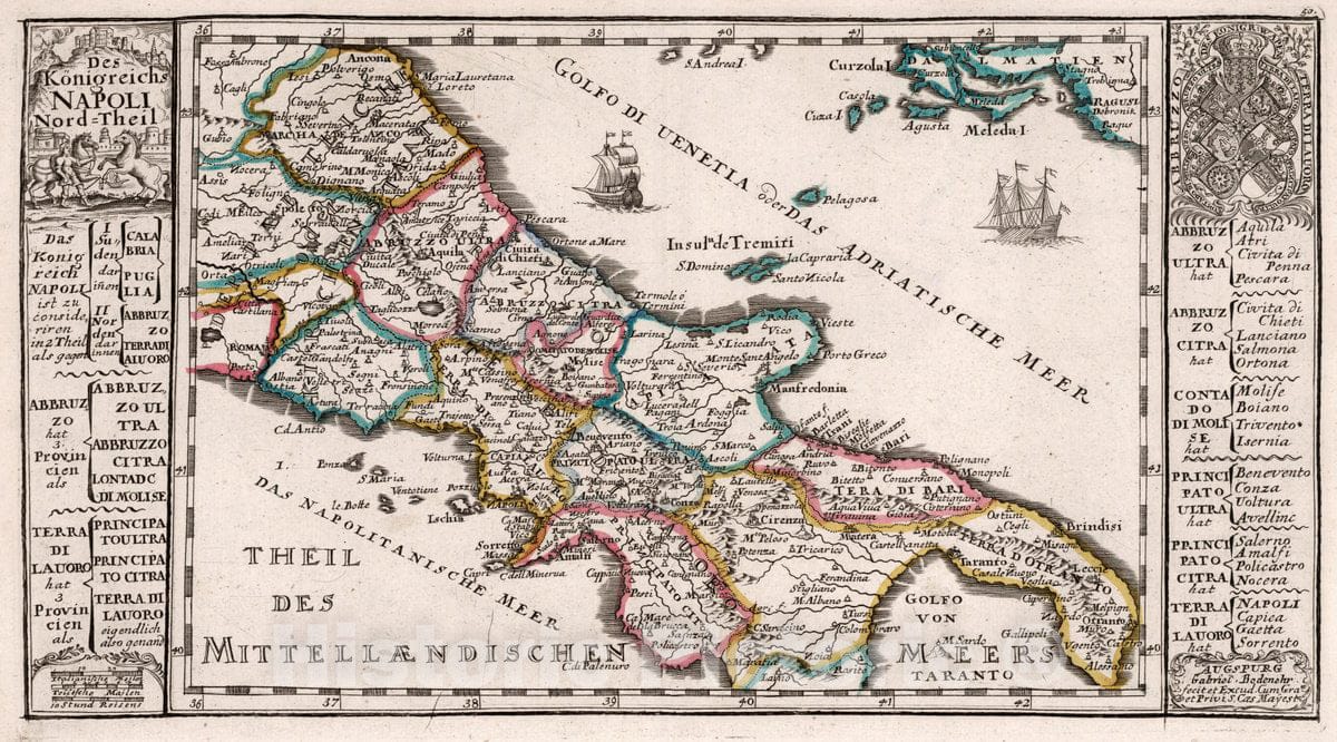 Historic Map : Italy, Naples Region (Italy), Europe 1716 Des Konigreichs Napoli Nord-Theil , Vintage Wall Art