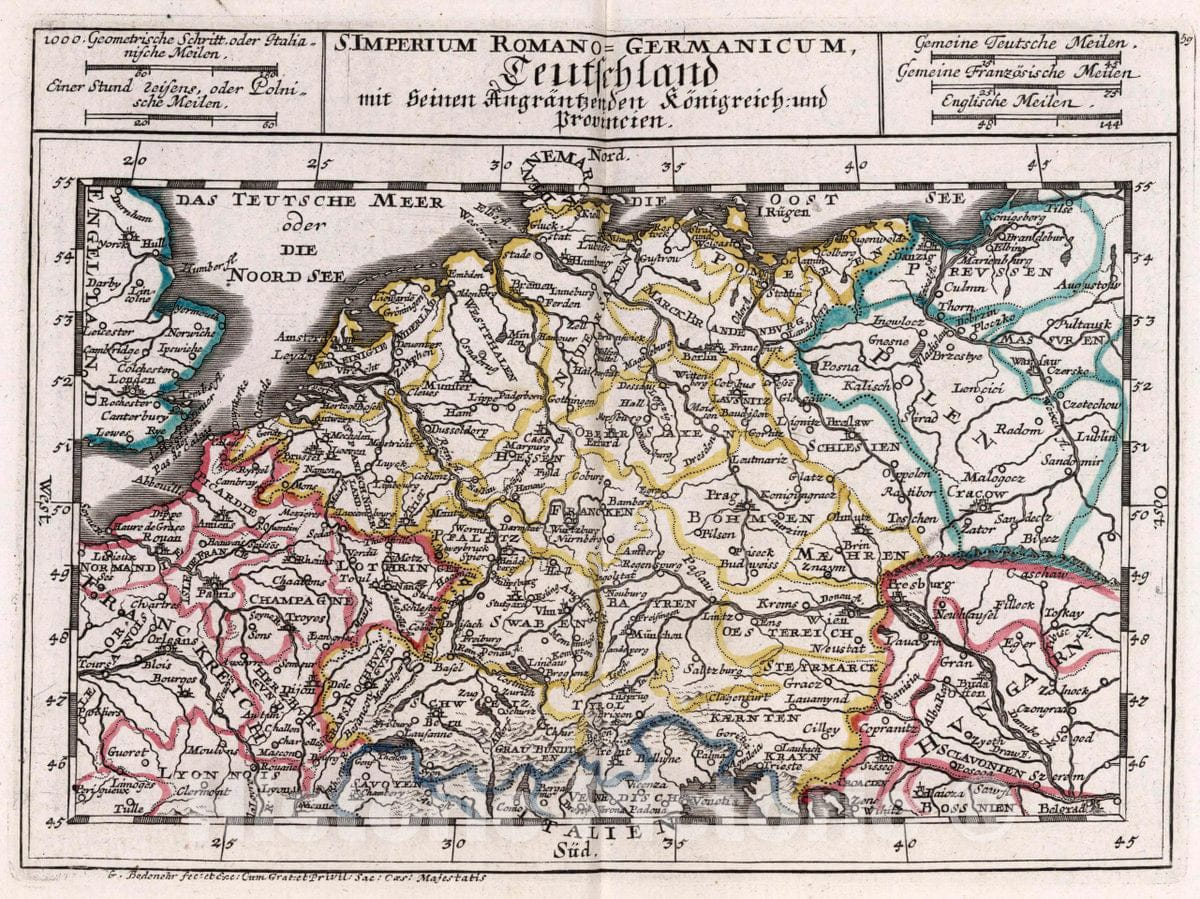 Historic Map : Germany, , Europe S. Imperium Romano-Germanicum, 1716 Atlas , Vintage Wall Art