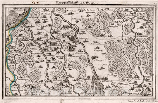 Historic Map : Germany, , Europe Marggraffschafft Burgau. Gabriel, Bodenehr, 1716, Vintage Wall Art