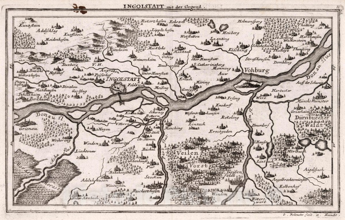 Historic Map : Germany, , Europe Ingolstatt, Curieux Oder Neuer und Compendieuser Atlas. 68, 1716, Vintage Wall Art