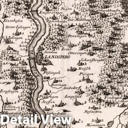 Historic Map : Germany, , Europe Landsperger Gegend. G. Bodenehr fecit et Excudit. (to accompany)Curieux Oder Neuer und Compendieuser Atlas. 69, 1716, Vintage Wall Art