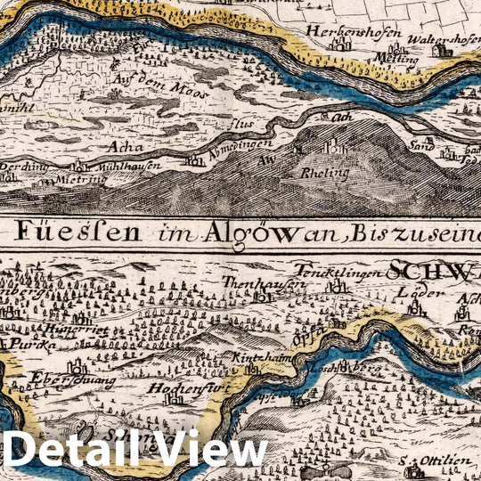 Historic Map : Germany, , Europe Der Lech-Fluss von Fuessen im Algow an, Bis zu seinen Auslauff in die Donaw, 1716 Atlas , Vintage Wall Art