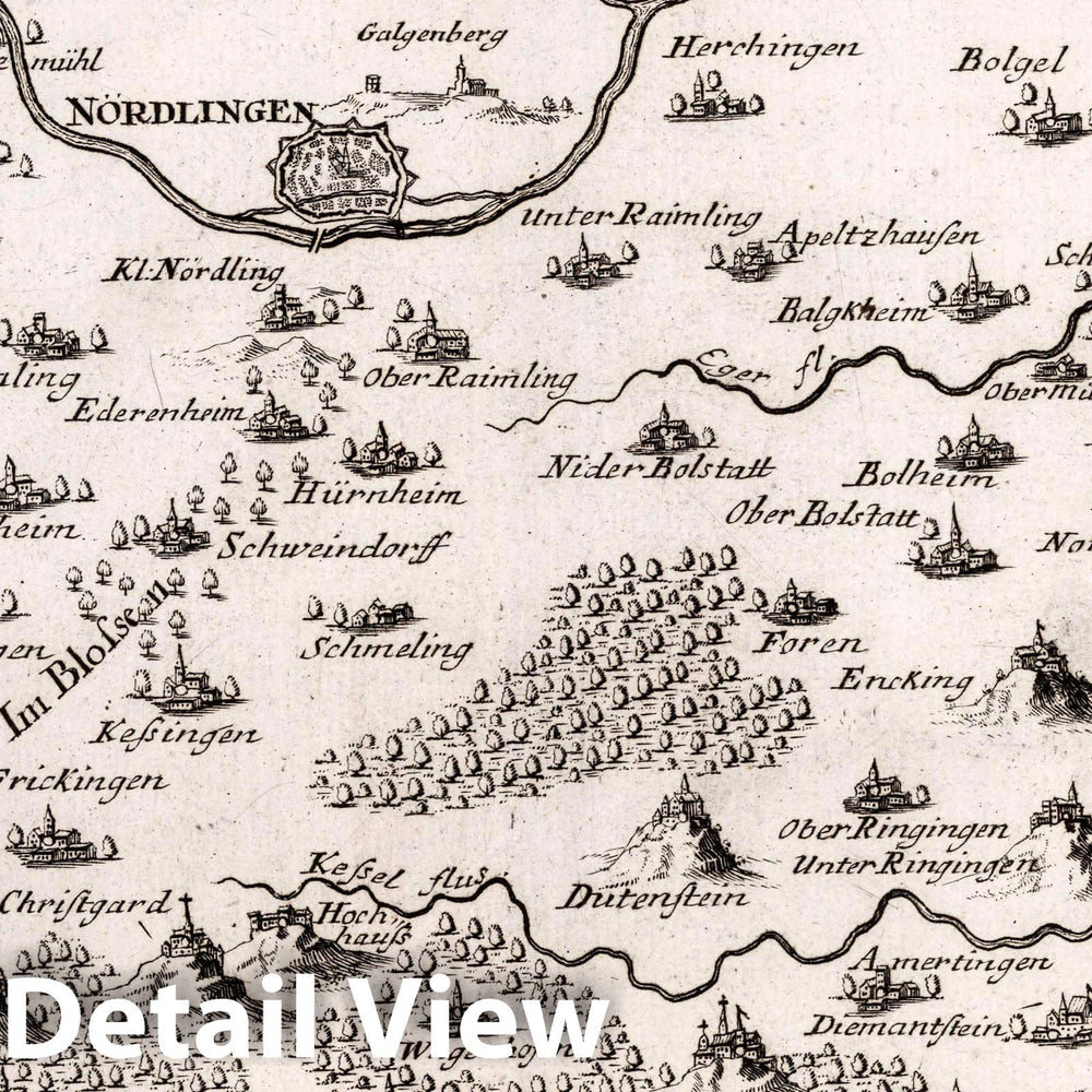 Historic Map : Germany, , Europe Nordlingen mit der Gegend, 1716, Vintage Wall Art