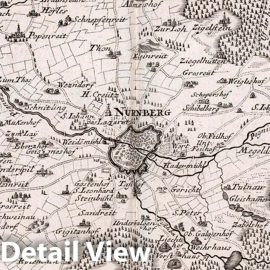 Historic Map : Germany,, Europe Nurnberg mit dero Gegend. G. Bodenehr fecit et Excudit. Cum Gratia et Privilegio Sac. Caes. Majestatis, 1716 Atlas, Vintage Wall Art