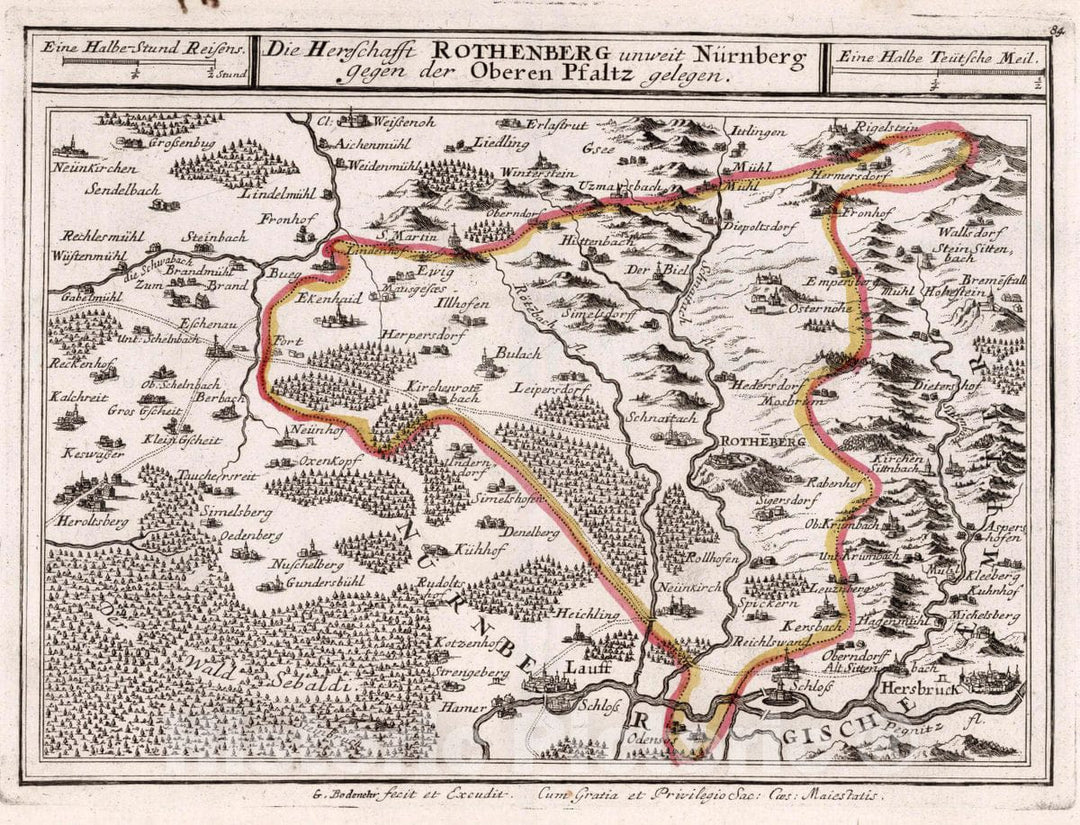 Historic Wall Map : Germany, , Europe Die Herrschaft Rothenberg unweit N?rnberg gegen der Obern Pfaltz gelegen, 1716 Atlas , Vintage Wall Art