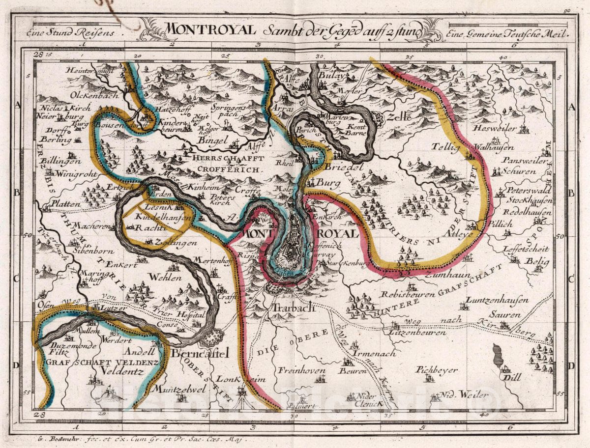 Historic Map : Germany, , Europe Montroyal Sambt der Gegend auff Zwei Stunden, 1716 Atlas , Vintage Wall Art