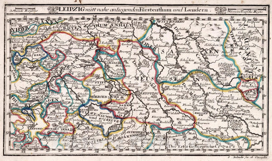 Historic Wall Map : Germany, , Europe 1716 Leipzig mitt nahe anliegenden Furstenthum und Laendern , Vintage Wall Art