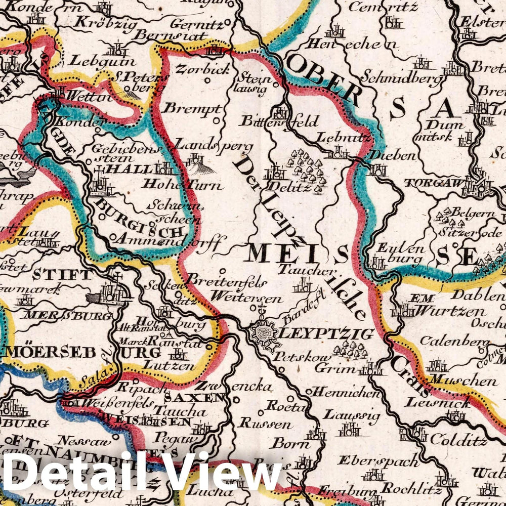 Historic Wall Map : Germany, , Europe 1716 Leipzig mitt nahe anliegenden Furstenthum und Laendern , Vintage Wall Art