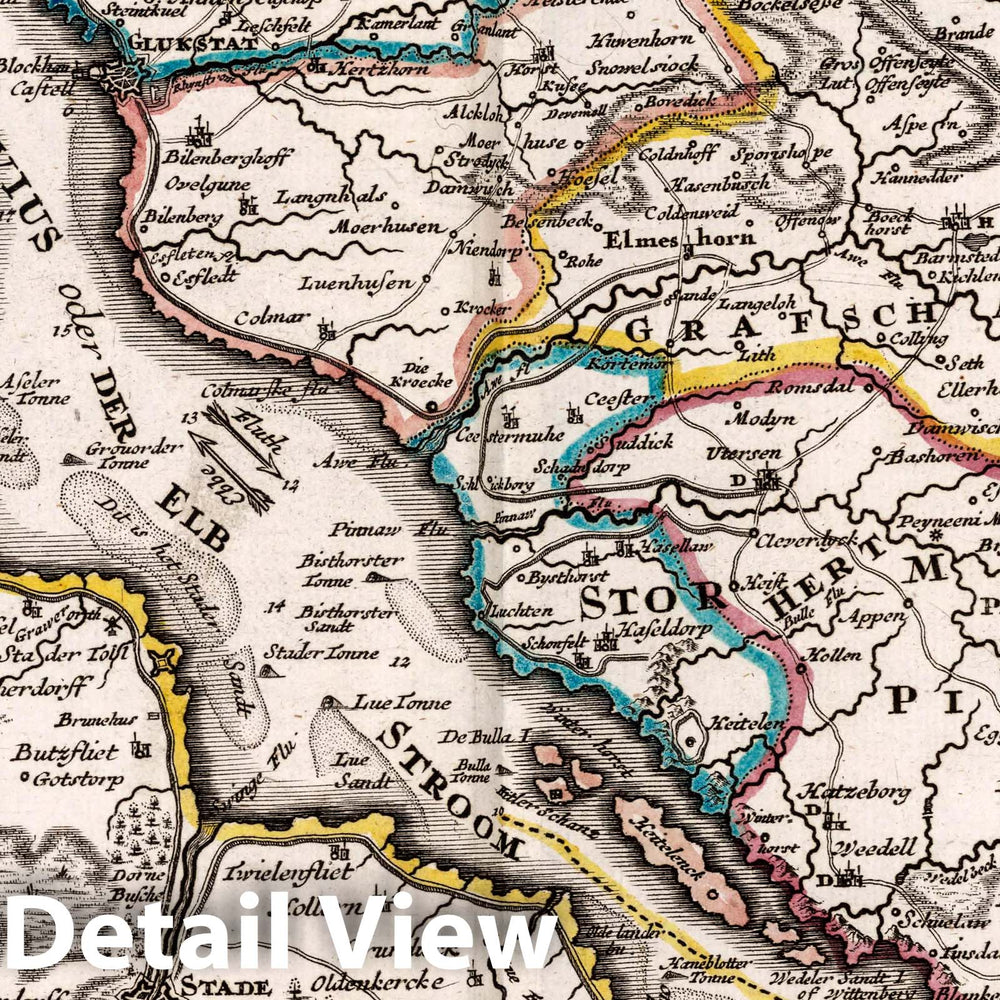 Historic Wall Map : Germany, , Europe 1716 Hamburg mitt dero Gegend, Westwerts, die Elbe hinunter zu Fahren Bis Gluckstadt , Vintage Wall Art