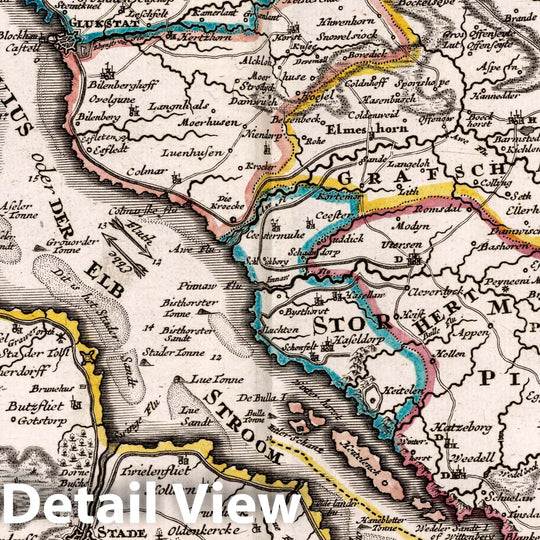 Historic Wall Map : Germany, , Europe 1716 Hamburg mitt dero Gegend, Westwerts, die Elbe hinunter zu Fahren Bis Gluckstadt , Vintage Wall Art