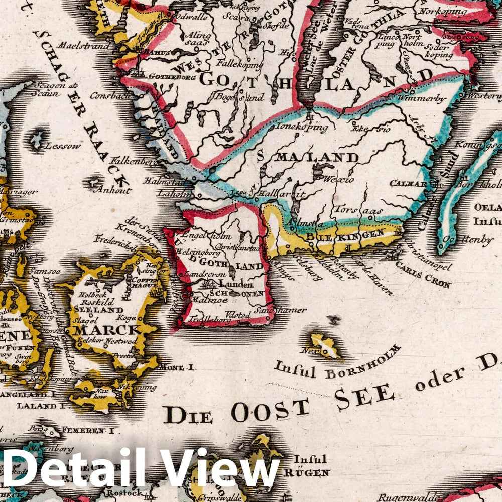 Historic Map : Denmark, 1716 Der Nordischen Konigreiche Sud-West Theil , Vintage Wall Art