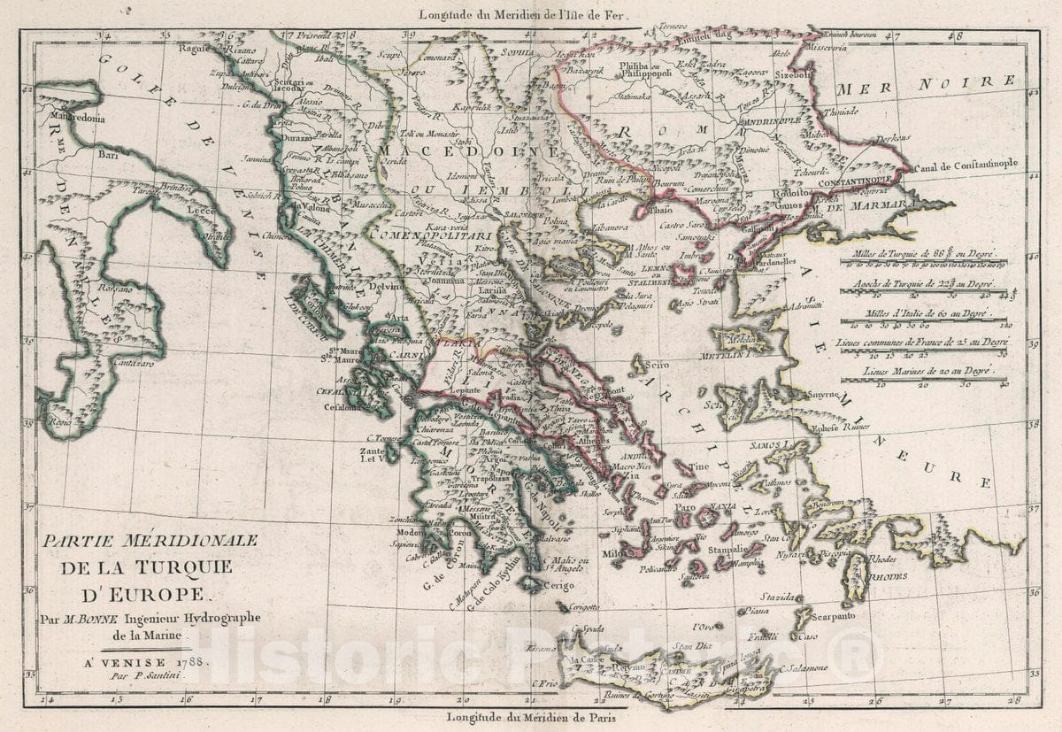 Historic Map : Turkey, Partie Meridionale de la Turquie d'Europe, 1788 Atlas , Vintage Wall Art