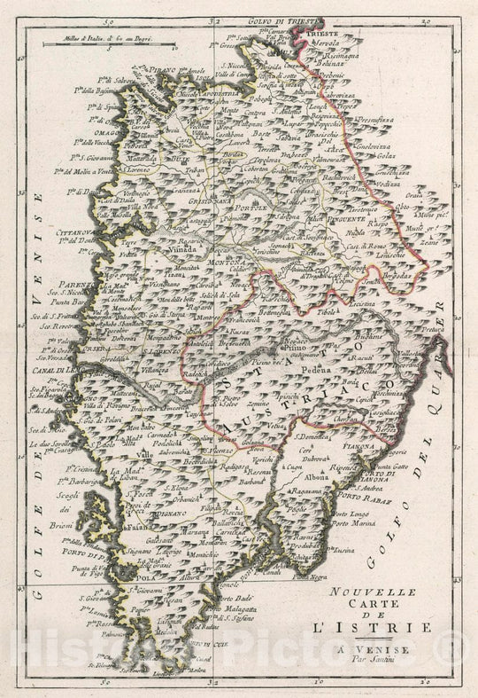 Historic Wall Map : Slovania, Istria (Croatia and Slovenia) Nouvelle Carte de l'Istrie. A' Venise Par P. Santini. , Vintage Wall Art