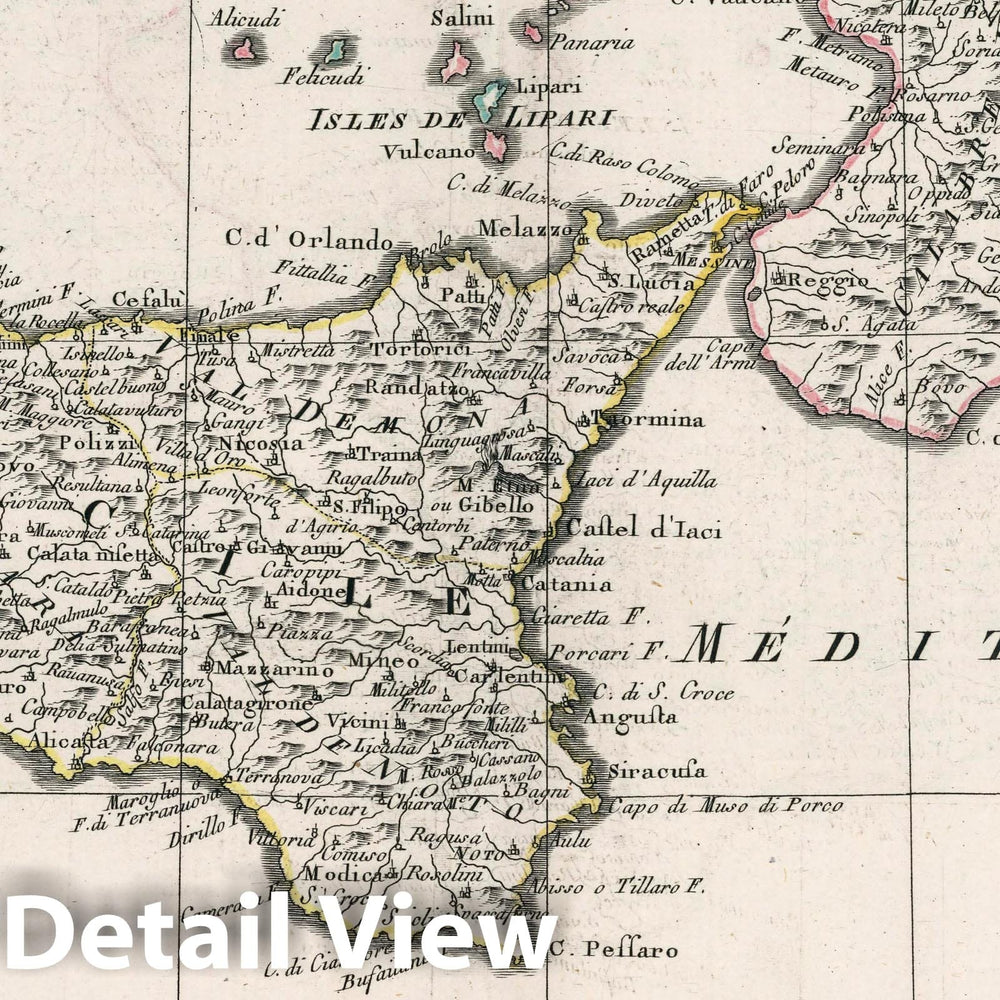 Historic Map : Italy, Sicily (Italy) Partie meridionale du Royaume de Naples et Celui de l'Isle de Sicile, 1792 Atlas , Vintage Wall Art