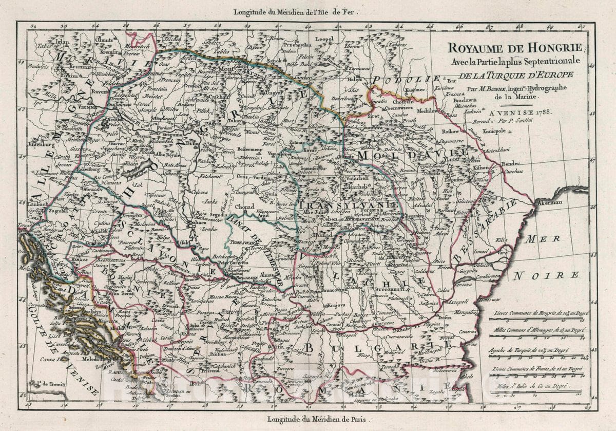 Historic Map : Hungary, Balkan States Royaume de Hongrie; avec la Partie la Plus Septentrionale de la Turquie d'Europe, 1793 Atlas , Vintage Wall Art