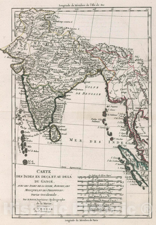 Historic Map : India, South Asia Carte des Indes en Deca et au Dela du Gange Partie Occidentale , Vintage Wall Art