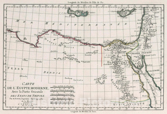 Historic Map : Egypt, , Africa Carte de l'Egypte Moderne, avec la Partie Orientale des etats de Tripoli, 1791 Atlas , Vintage Wall Art