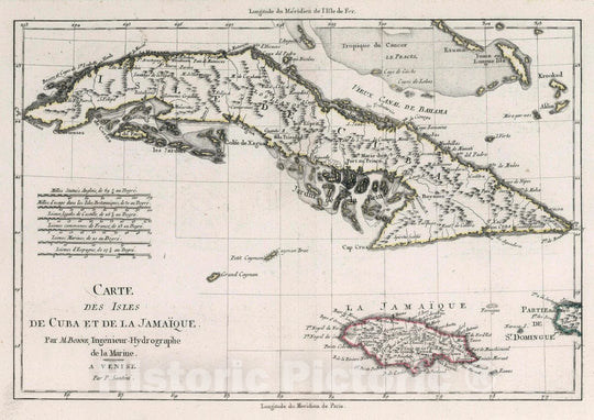 Historic Map : Cuba, Carte des Isles de Cuba et de la Jamaique, 1793 Atlas , Vintage Wall Art