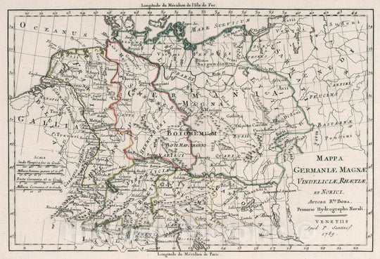 Historic Map : Germany, Mappa Germaniae magnae, Vindeliciae, Rhaetiae et Norici, 1789 Atlas , Vintage Wall Art