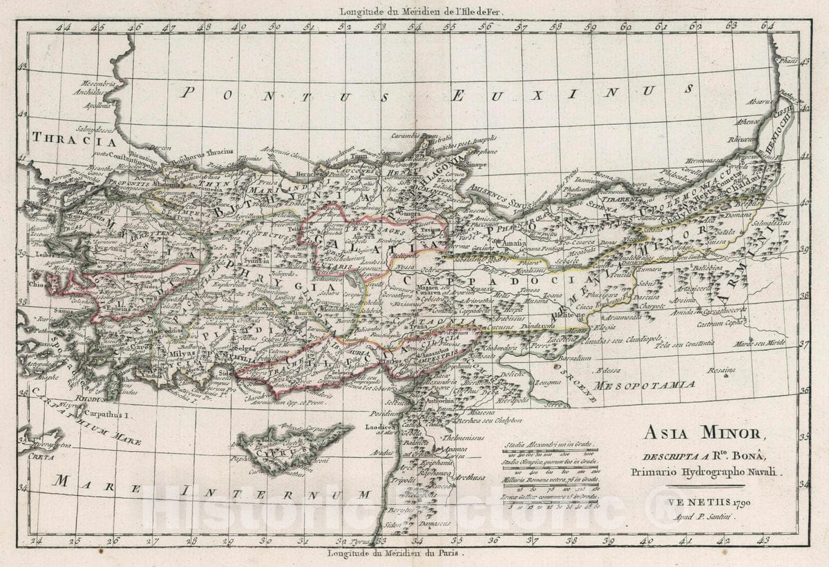 Historic Map : Asia Minor, descripta a Rto. Bona, Primario Hydrographo Navali. Venetiis 1790 Apud P. Santini. Atlas portatif, 1790 Atlas - Vintage Wall Art