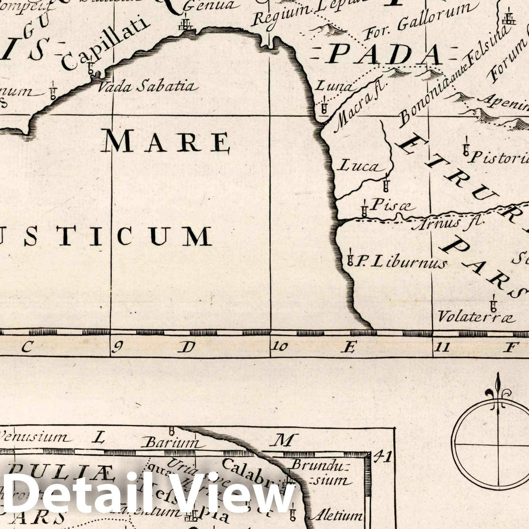 Historic Map : Italy, , Europe A New map of Gallia Cisalpina & Graecia Magna, 1700 Atlas , Vintage Wall Art