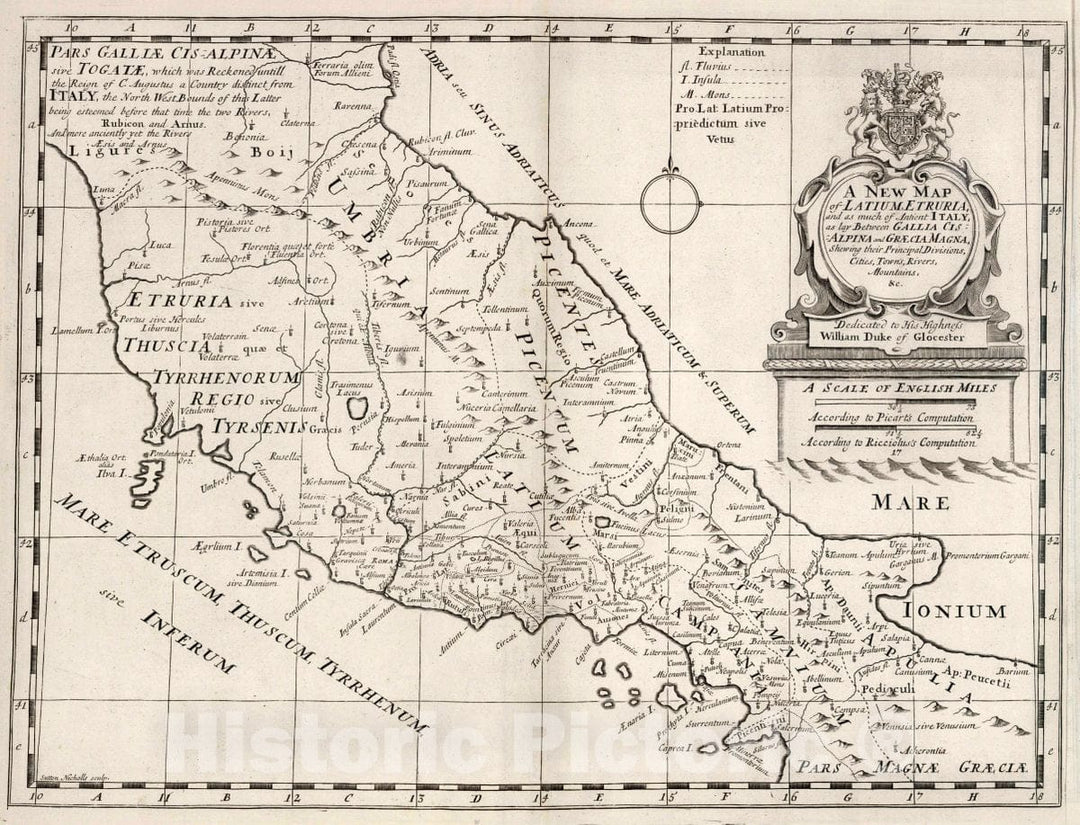 Historic Map : A New Map of Latium Etruria and as Much of Antient Italy, 1700 Atlas - Vintage Wall Art