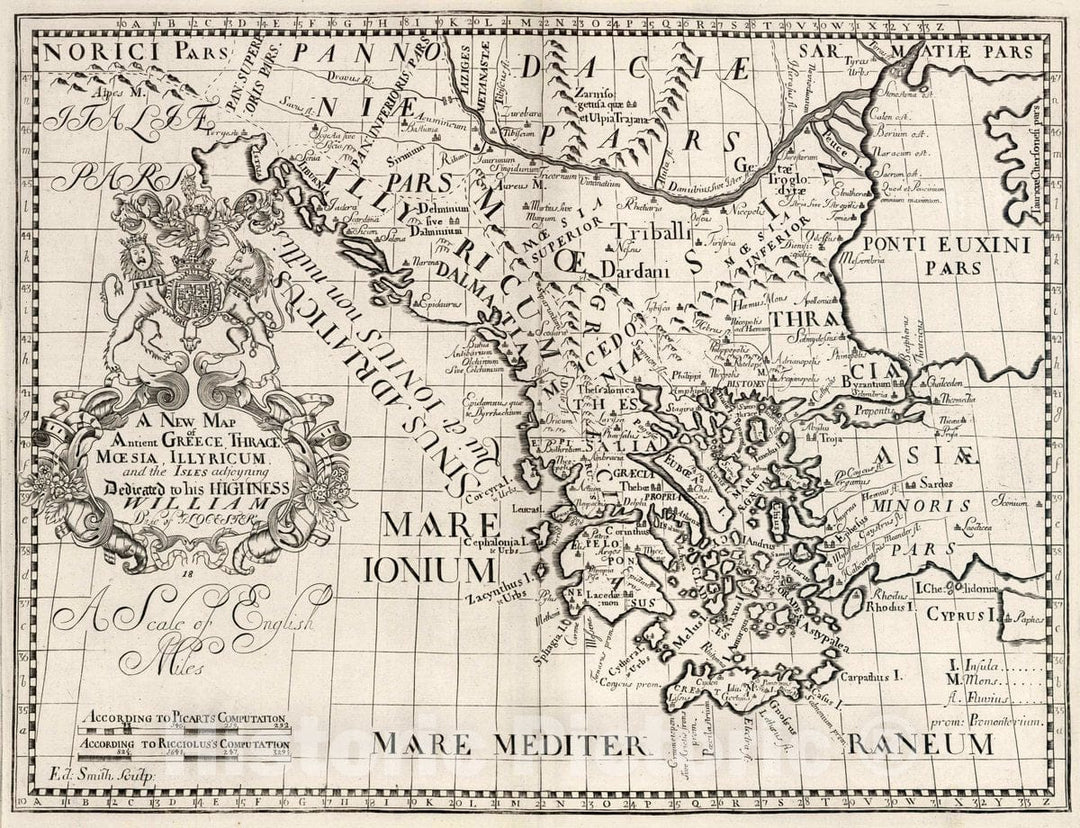 Historic Map : A New Map of Antient Greece, Thrace, Moesia, Illyricum and the Isles adjoyning. Dedicated to his Highness William Duke of Glocester, 1712, Vintage Wall Art