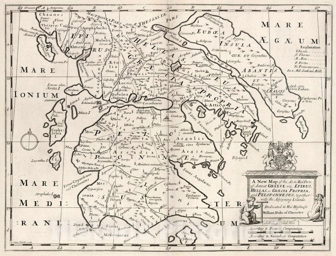 Historic Map : A New map of The So. & mid. Parts of antient Greece, 1700 Atlas - Vintage Wall Art