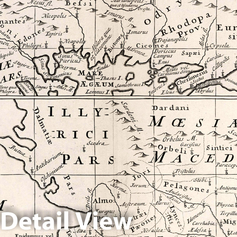 Historic Map : A New map of antient Thrace : as Also of The Northern Parts of Old Greece, viz. Macedonia and Thessalia. Sutton Nicholls sculp, 1700 Atlas - Vintage Wall Art