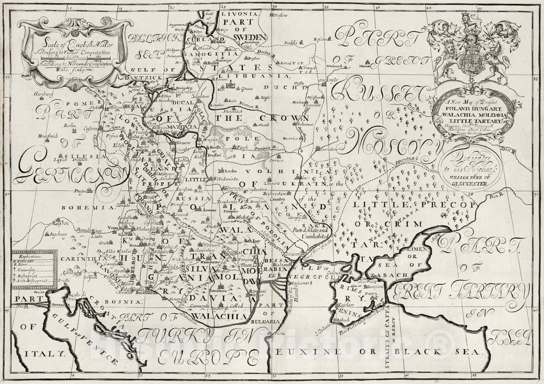 Historic Map : A New Map of Present Poland, Hungary, Walachia, Moldavia, Little Tartary &c., 1712, Edward Wells, Vintage Wall Art