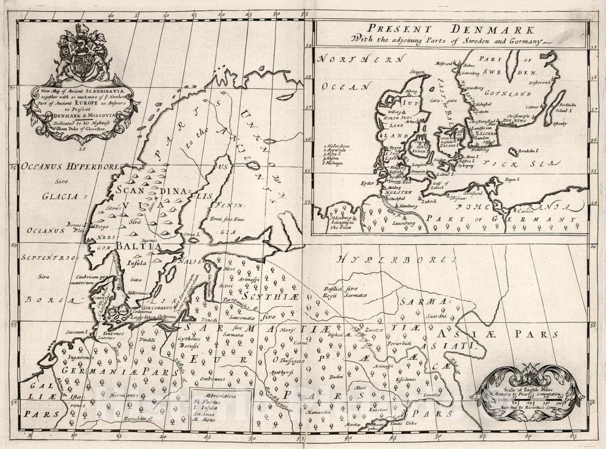 Historic Map : A New map of Ancient Scandinavia, 1700 Atlas - Vintage Wall Art