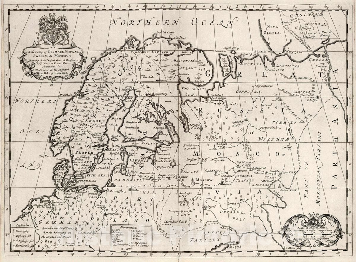 Historic Map : A New map of Denmark, Norway, Sweden & Moscovy, 1700 Atlas - Vintage Wall Art