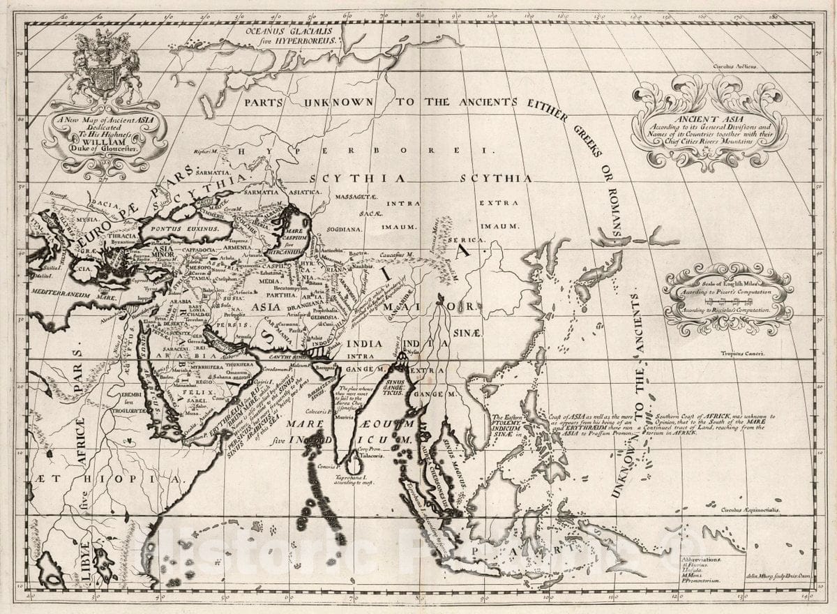 Historic Wall Map : A new map of ancient Asia. delin. M Burg. sculp. Univ. Oxon. A new sett of maps both of antient and present geography. 27, 1700 Atlas - Vintage Wall Art