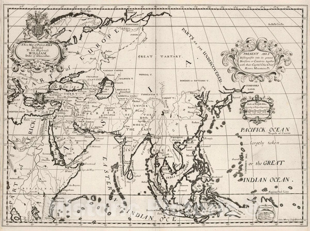 Historic Map : A new map of present Asia. Present Asia distinguisht into its general divisions or countries together with their capital cities 1700 Atlas - Vintage Wall Art