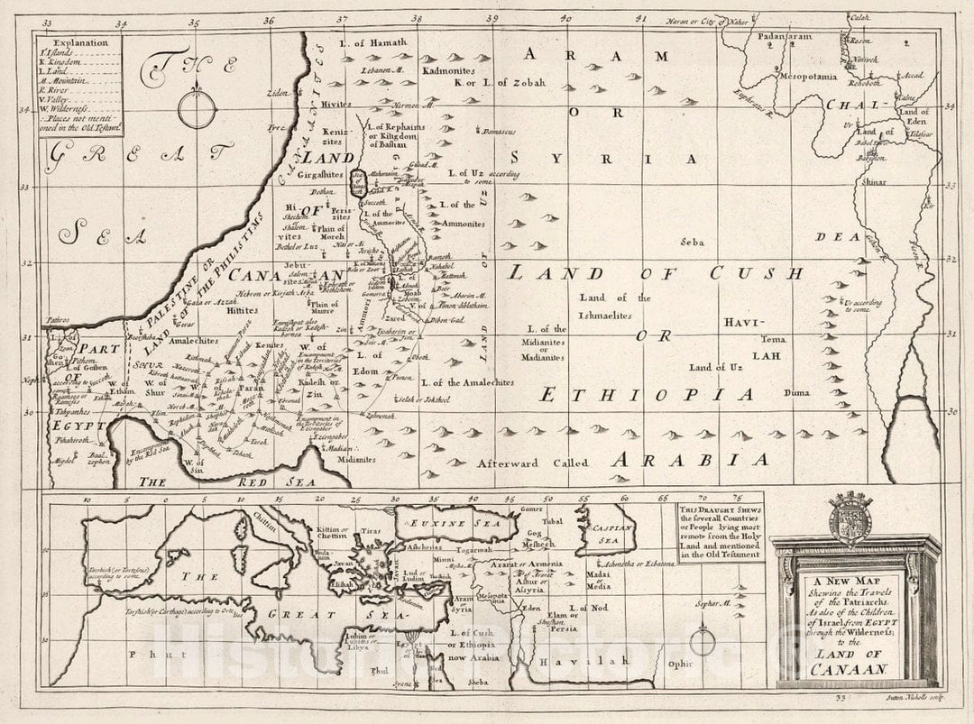 Historic Map : A New map shewing The Travels of The Patriarchs, 1700 Atlas - Vintage Wall Art