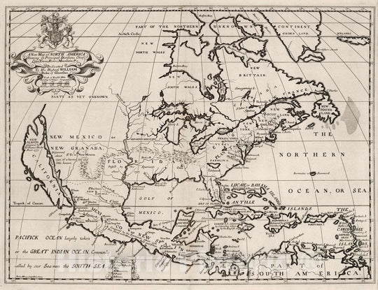 Historic Map : A New Map of North America Shewing its Principal Divisions, Chief Cities, Townes?&c. Dedicated to His Highness William Duke of Gloucester, 1701, Vintage Wall Art