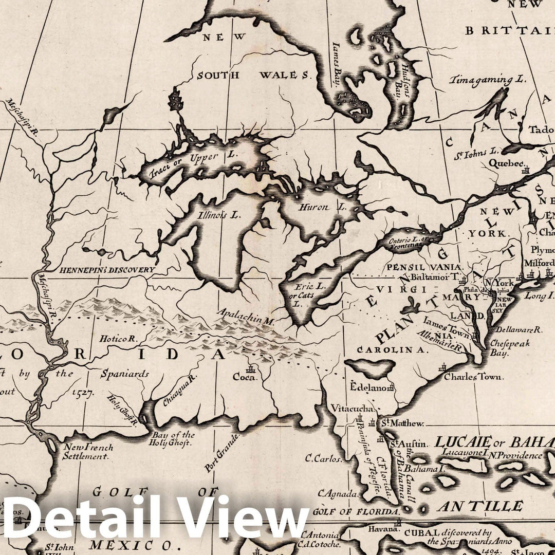 Historic Map : A New map of North America shewing its Principal divisions, Chief Cities, Townes, Rivers, Mountains, 1700 Atlas - Vintage Wall Art