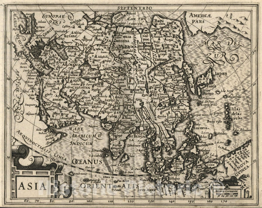 Historic Wall Map : Asia. (to accompany) Atlas Minor Gerardi Mercatoris, 1607 Atlas - Vintage Wall Art