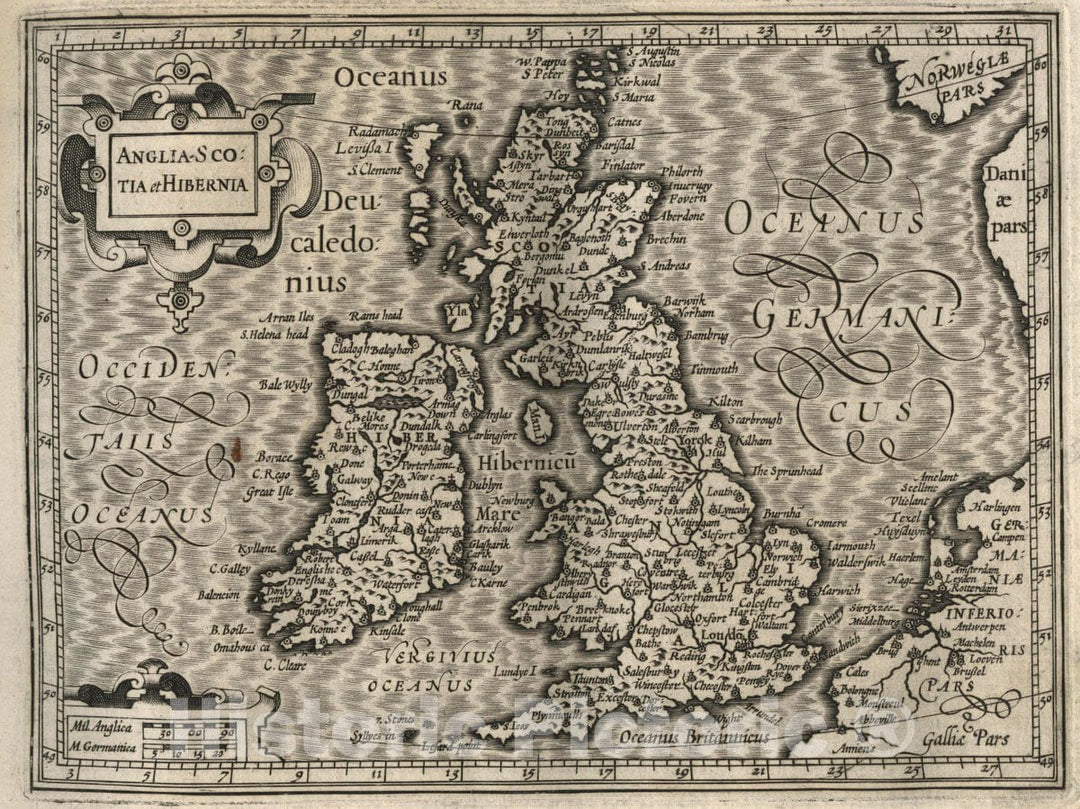 Historic Map : England, British Isles Anglia, Scotia et Hibernia. (to accompany) Atlas Minor Gerardi Mercatoris, 1607 Atlas , Vintage Wall Art